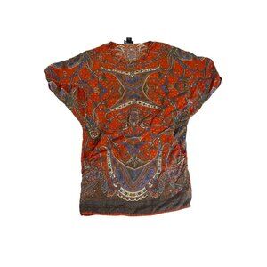 Angie Women's Orange Paisley Bohemian Tunic - Large